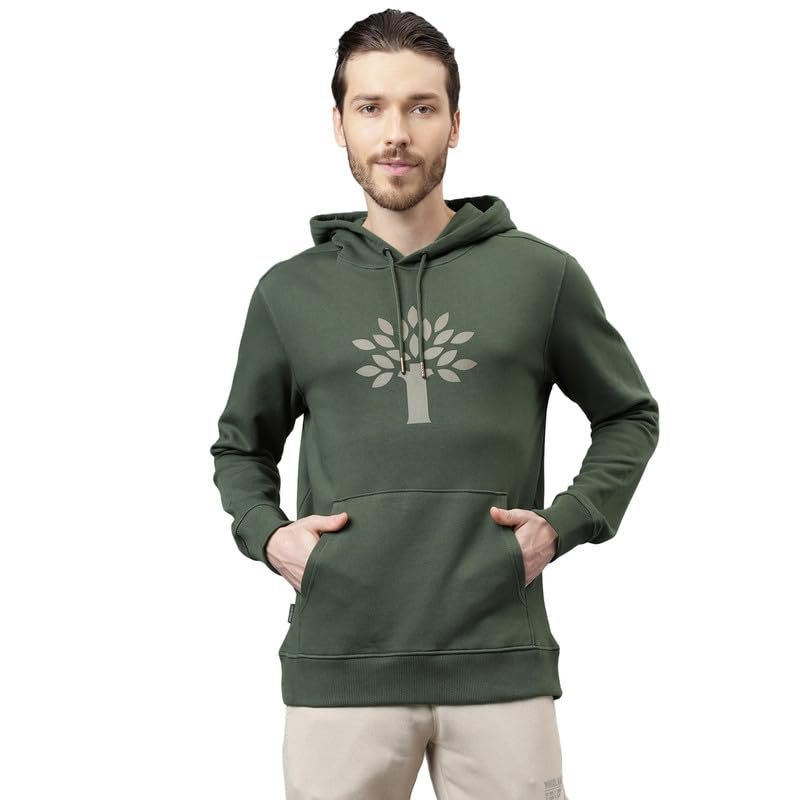 Woodland Men Regular Solid Regular Fit Cotton Hoodedneck Sweatshirts (Green, XXL)