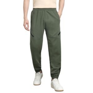 NOBERO Men's Straight Mid Rise Sweatpants (1M-BWJG-R0137_Olive Green, Large