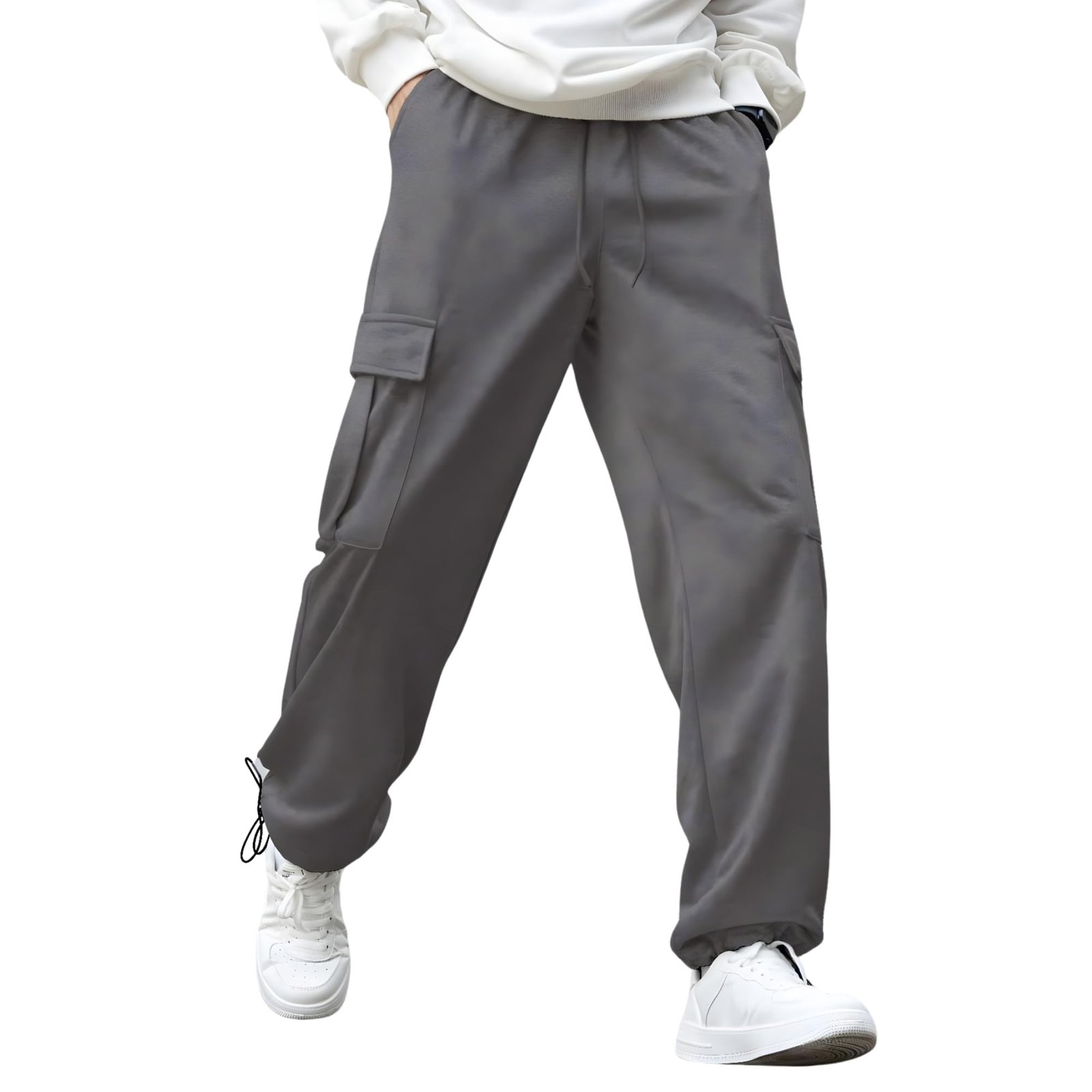 NOBERO Men's Grey Onyx Mid Rise Oversized Joggers,Grey,Men-XL