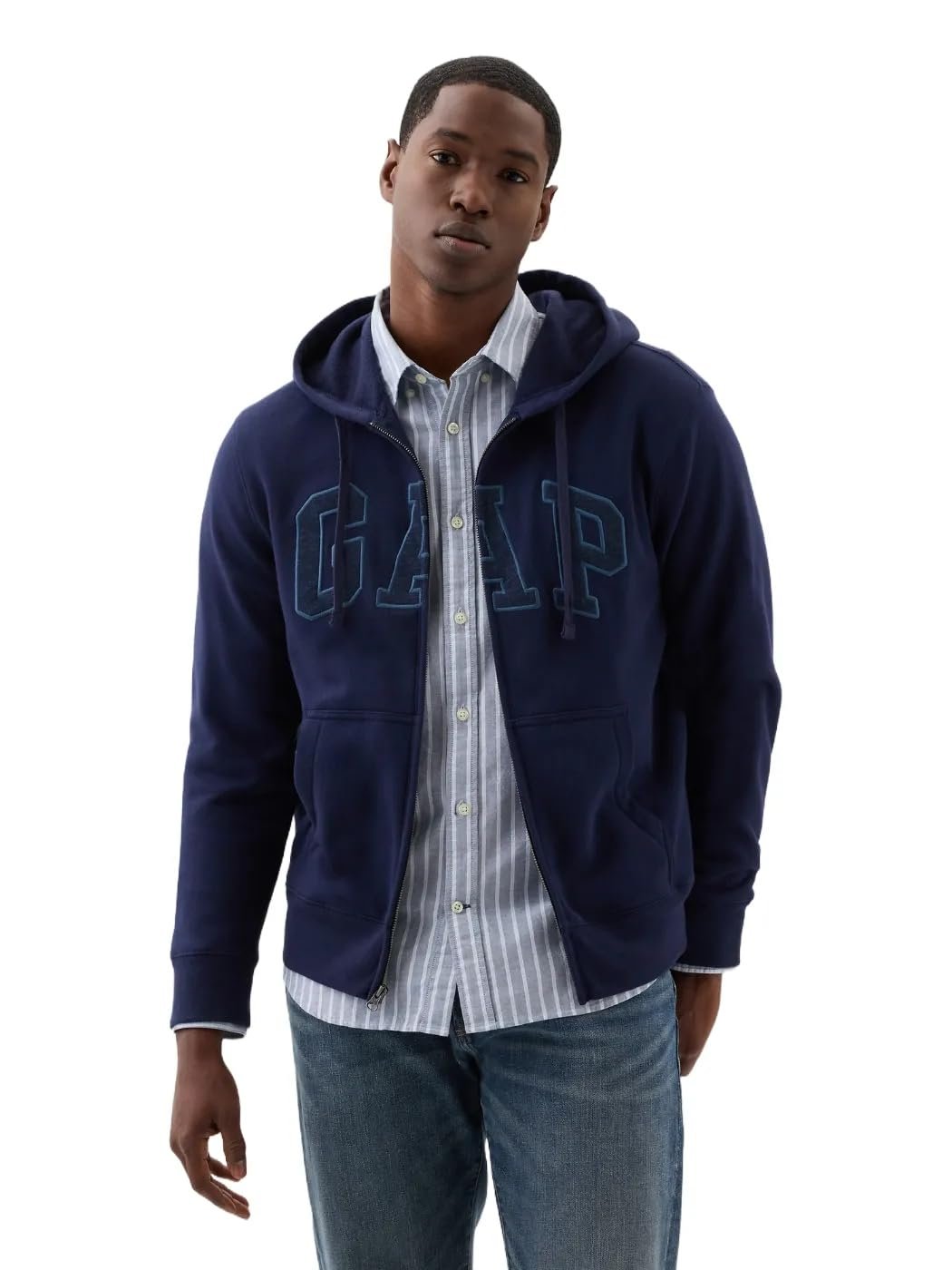 GAP Men's Logo Hoodie Hooded Full Zip Sweatshirt, Tapestry Navy, M