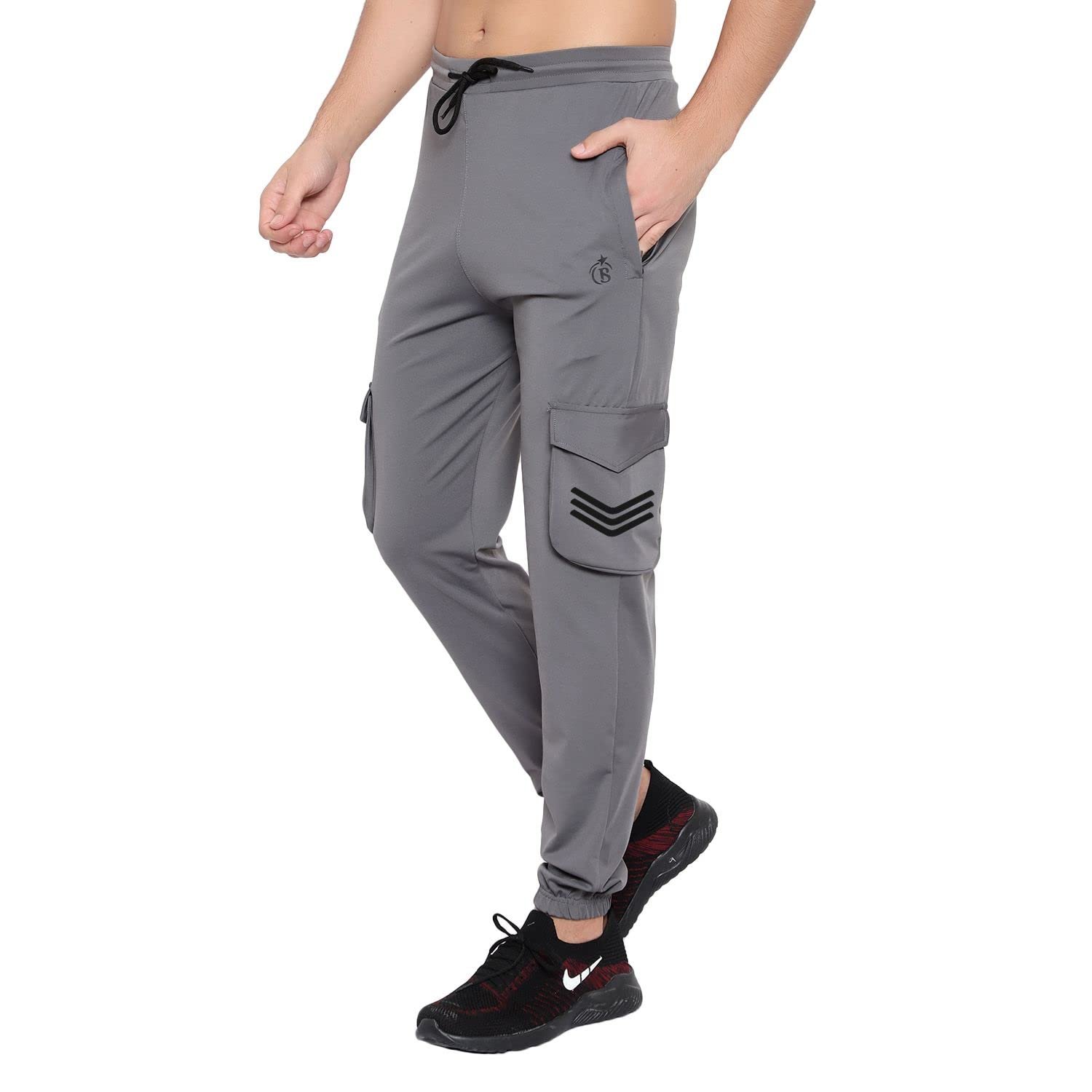 BLUE STAR SHARK Men's Premium Stretchable Cargo Joggers | Regular Fit, Stylish Track Mid Rise Pants with Pockets | Soft Smooth Feel, Logo On Front, Comfortable Everyday Wear M-Grey Cargo, XXL