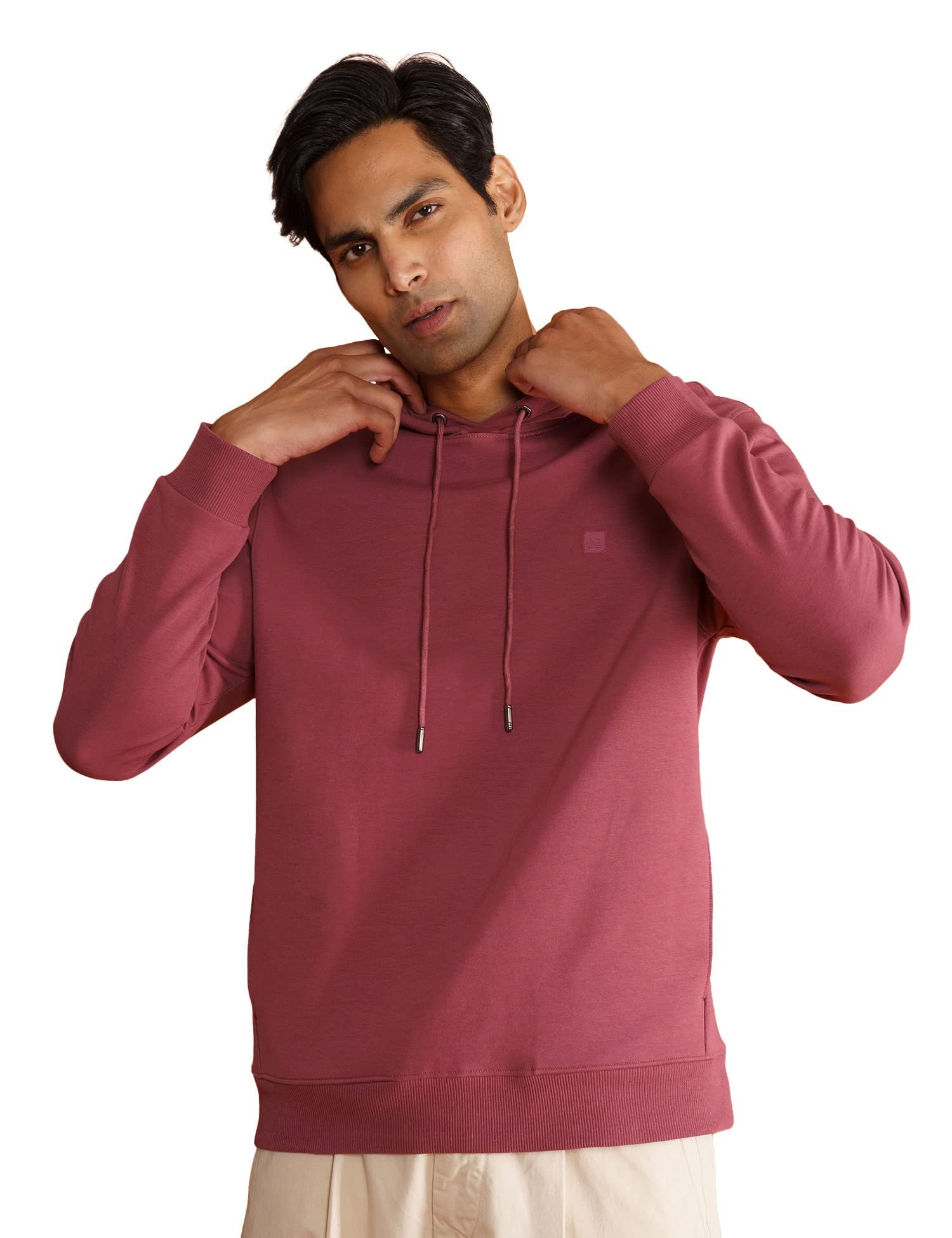 DAMENSCH Men's Cotton Hooded Neck Hoodies (DAM-CH-ES1-SDM-L_Shadow Maroon_L)