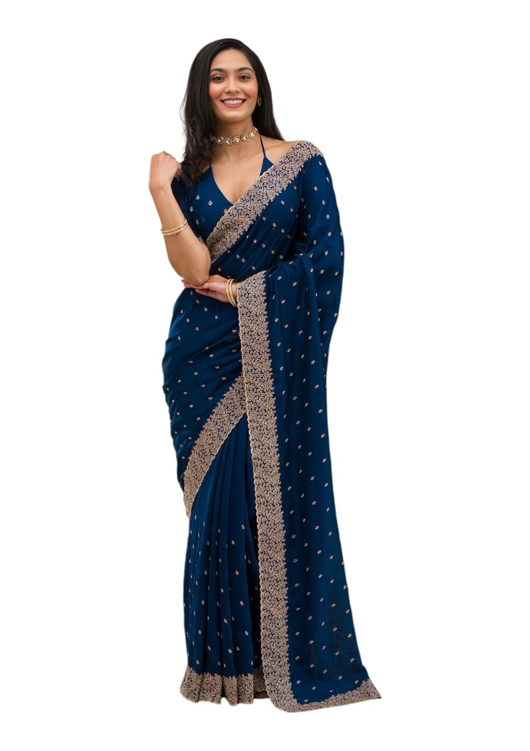 Yashika Women Vichitra Silk Saree with Embroidered Border with Unstitched| Latest Sarees Embroidered Sari | New Sarees | Saree for Woman | (AZ-YS-OG-LADYQUEEN BLUE)