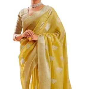 SWORNOF Women's Pure Silk Saree With Blouse Piece (YELLOW)