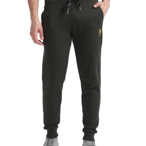 U.S. POLO ASSN. Men Mid Rise Drawstring Waist Solid I604 Joggers - Pack of 1 (Olive L)