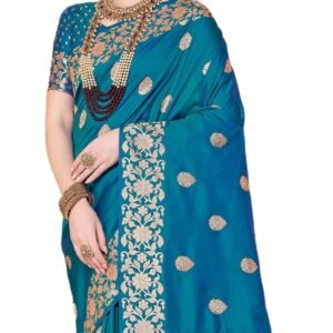 SWORNOF Women's kanjivaram banarasi silk saree Zari Woven for festival Wedding silk with rich pallu Design sarees for women with Unstitched blouse piece (FIROZY)