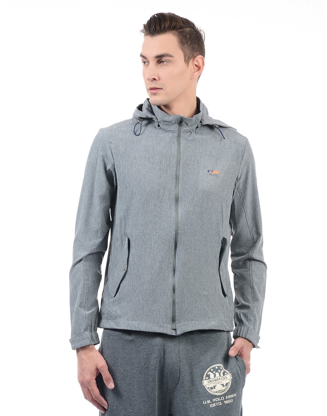 U.S. POLO ASSN. Men's Blended Neck Hooded Sweatshirt (UASS0125_Grey Melange_M)