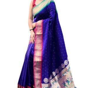 SGF11 Women's Paithani Soft Lichi Silk Kanjivaram Sarees With Blouse Piece (Royal Blue)