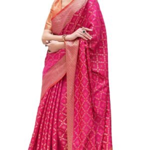 SWORNOF Women's Patola Silk Saree With Unstitched Boluse Piece (RANI)
