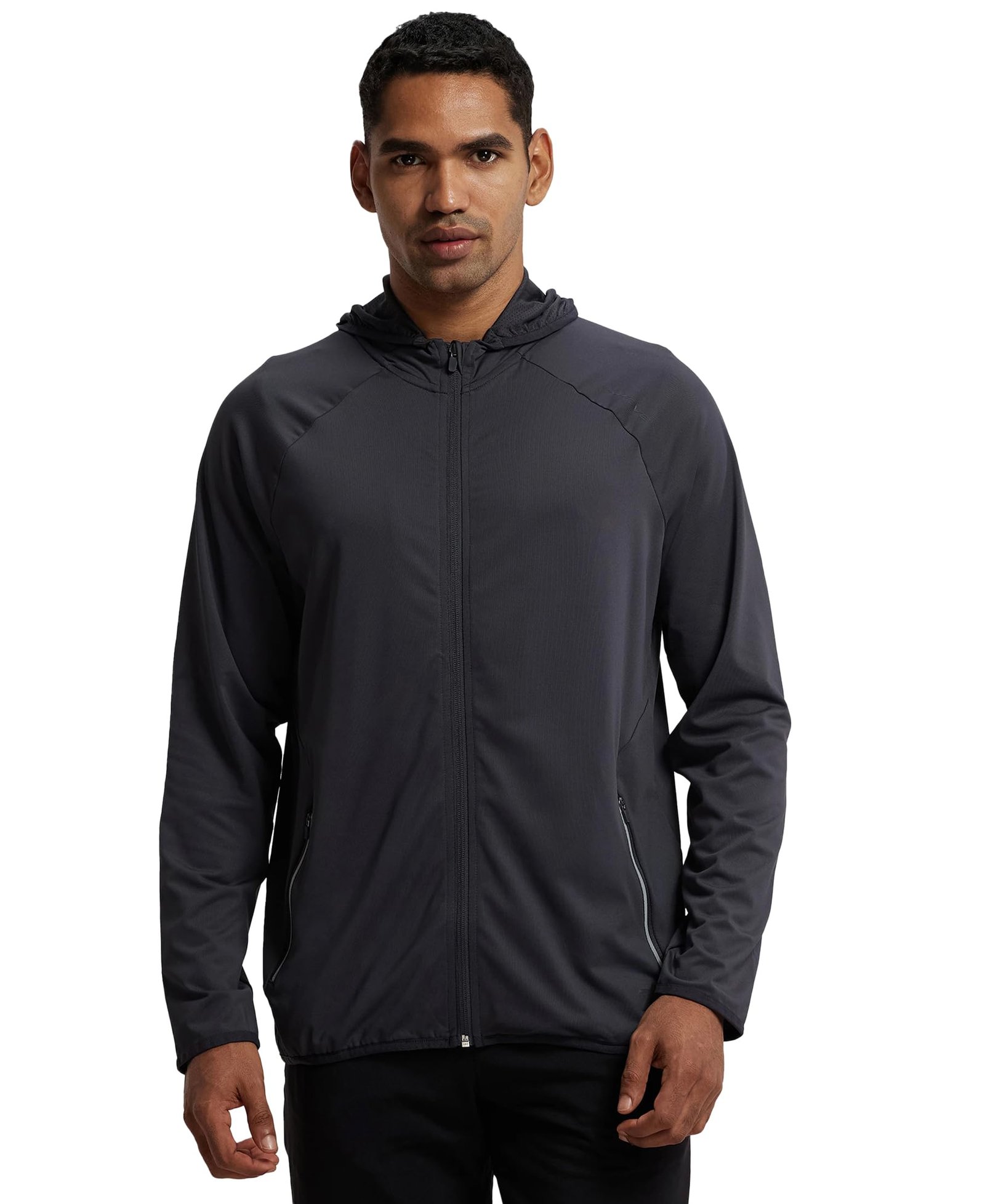 Jockey MV31 Men's Microfiber Elastane Stretch Solid Performance Hoodie Jacket with Stay Dry Technology_Graphite_S