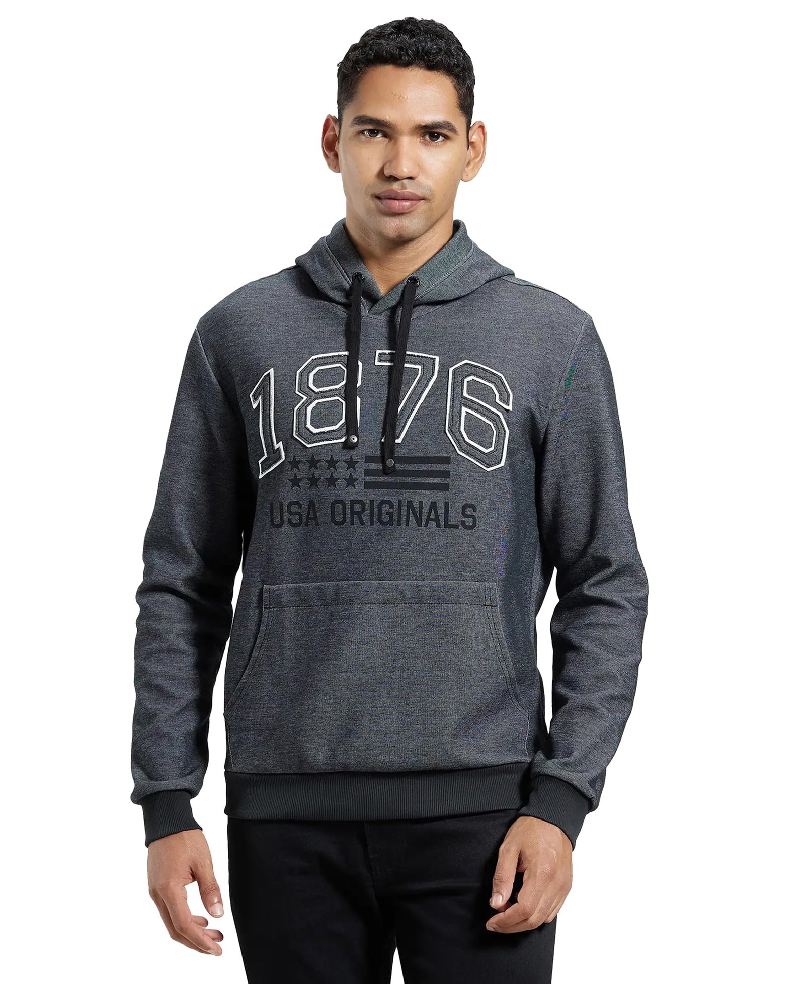 Jockey UM22 Men's Super Combed Cotton Rich Printed Hoodie Sweatshirt with Ribbed Cuffs and Side Pockets (Prints May Vary)_Black_M