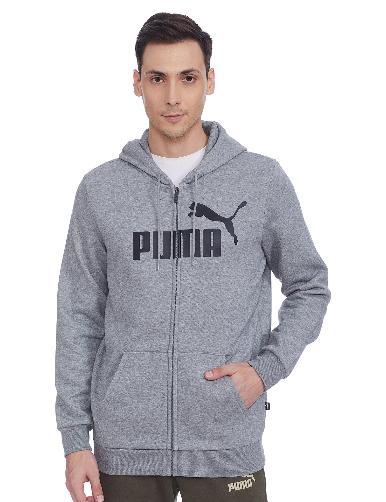 Puma Men's Cotton Hooded and Crew Neck Regular Fit Hoodie (58669803_Grey_S)