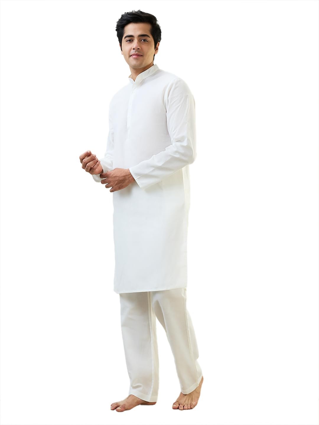 Raymond Sleepz Men Comfort Fit Solid Pattern Cotton Polyester Blend Mandrin Collar Sleepz Kurta Set (Size: 2XL)-AEUC00017-F1