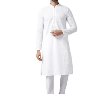 See Designs Mens Kurta |White Cotton Embroidered Kurta With Pajama Set Mandarin Collar Long Sleeves Chikankari Kurta | SDKT109301L