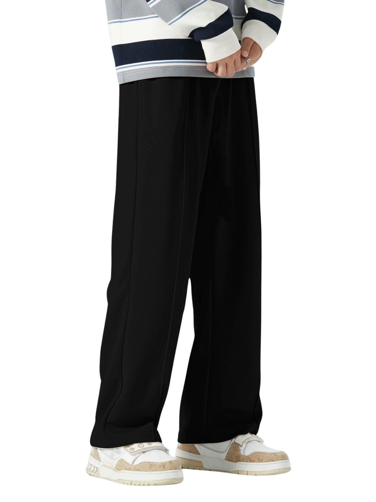 Greciilooks Men's Lycra Cargo Track Pants – Loose Fit Joggers for Men | Korean Style Travel & Lounge Wear with Pockets Black