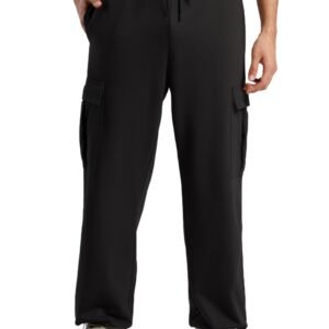 NOBERO Men's Oversized Black Cargo Mid Rise Joggers, Oversized Black Jogger-3XL