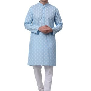 Jompers Men's Cotton Floral Printed Kurta Pyjama Set. (Sky, Medium)