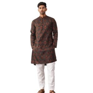 Jompers Mens Bronze Silk Blend Straight Kurta Pyjama Set. (Bronze, L)