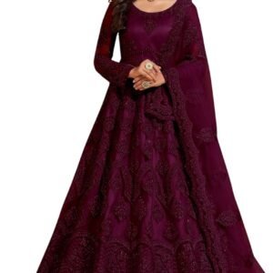 JULEE Women A-Line Maxi Net Embroidered Semi-Stitched Gown (Sunita Gown Dark Rani) 6XL