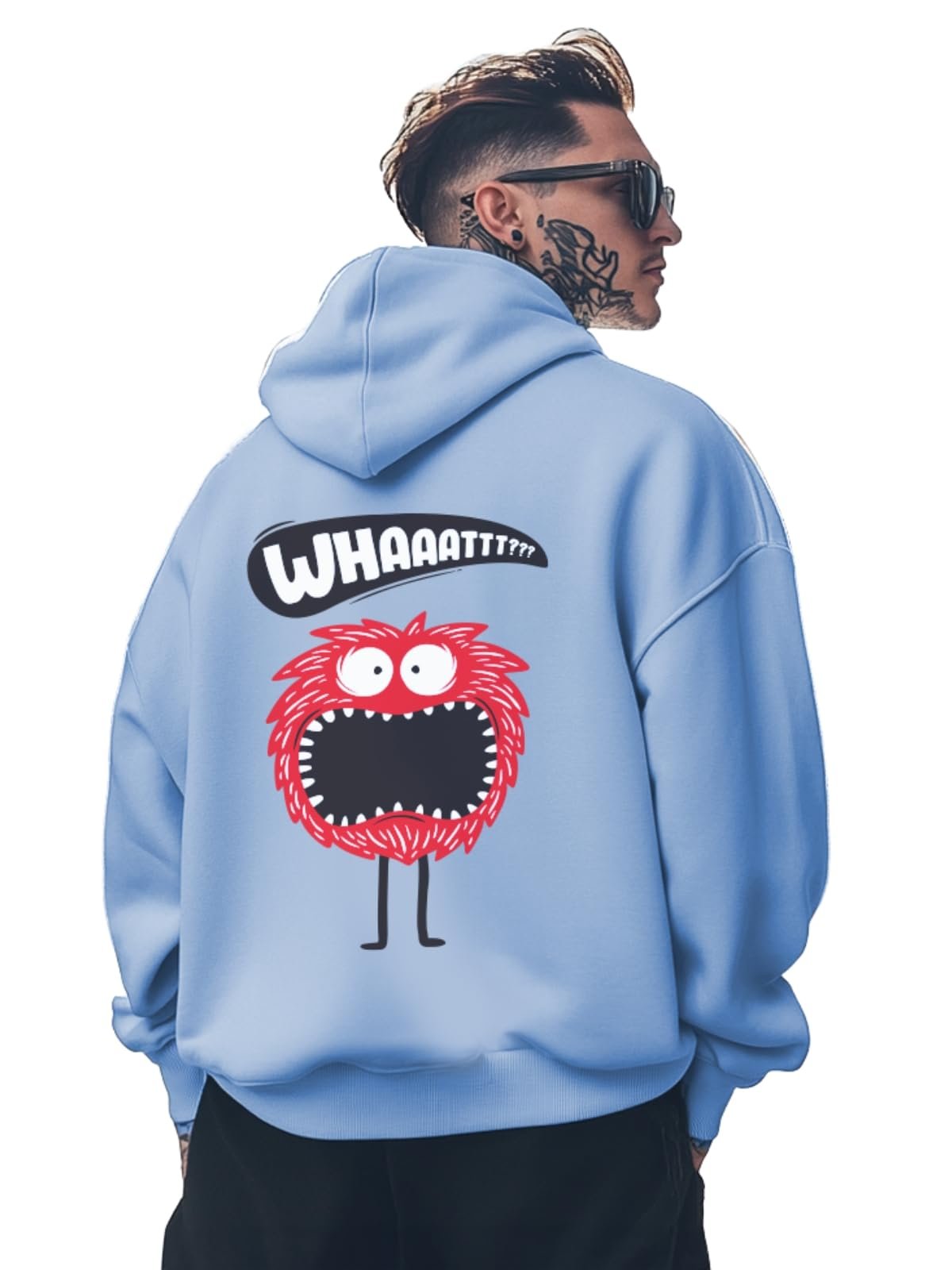 Veirdo Cotton Fleece Regular Fit Hooded Sweatshirt Full Sleeves Skull Back Graphic Printed Jumper Power Blue Sweatshirt for Men & Boys (W_05_Skull_LB_L)