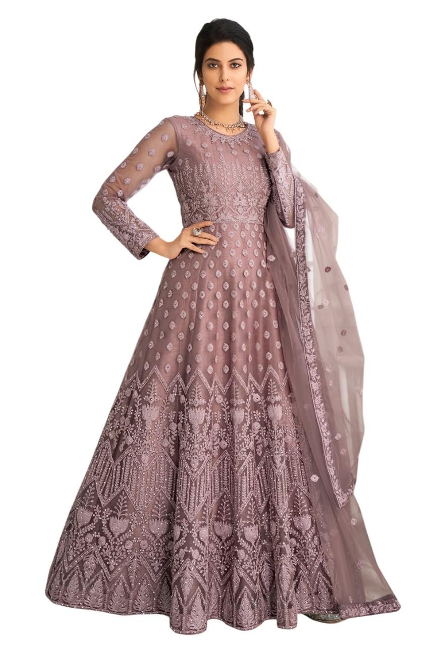 JULEE Women's Net Embroidered Semi-Stitched Gown (Bhavika Gown Coco)