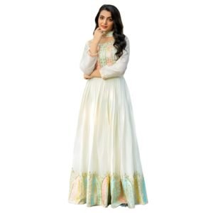 SHISHKALA Women's White Embroidered Anarkali Gown Set with Dupatta | Heavy Georgette Ethnic Dress for Women | Traditional Indian Outfit for Wedding, Reception, Festive (in, Alpha, XL, Regular, White)
