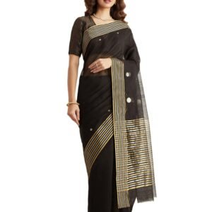 Taneira Chanderi Eknaliya Silk Cotton Saree For Women With Unstitched Blouse Piece (Black-SHH08I00159)