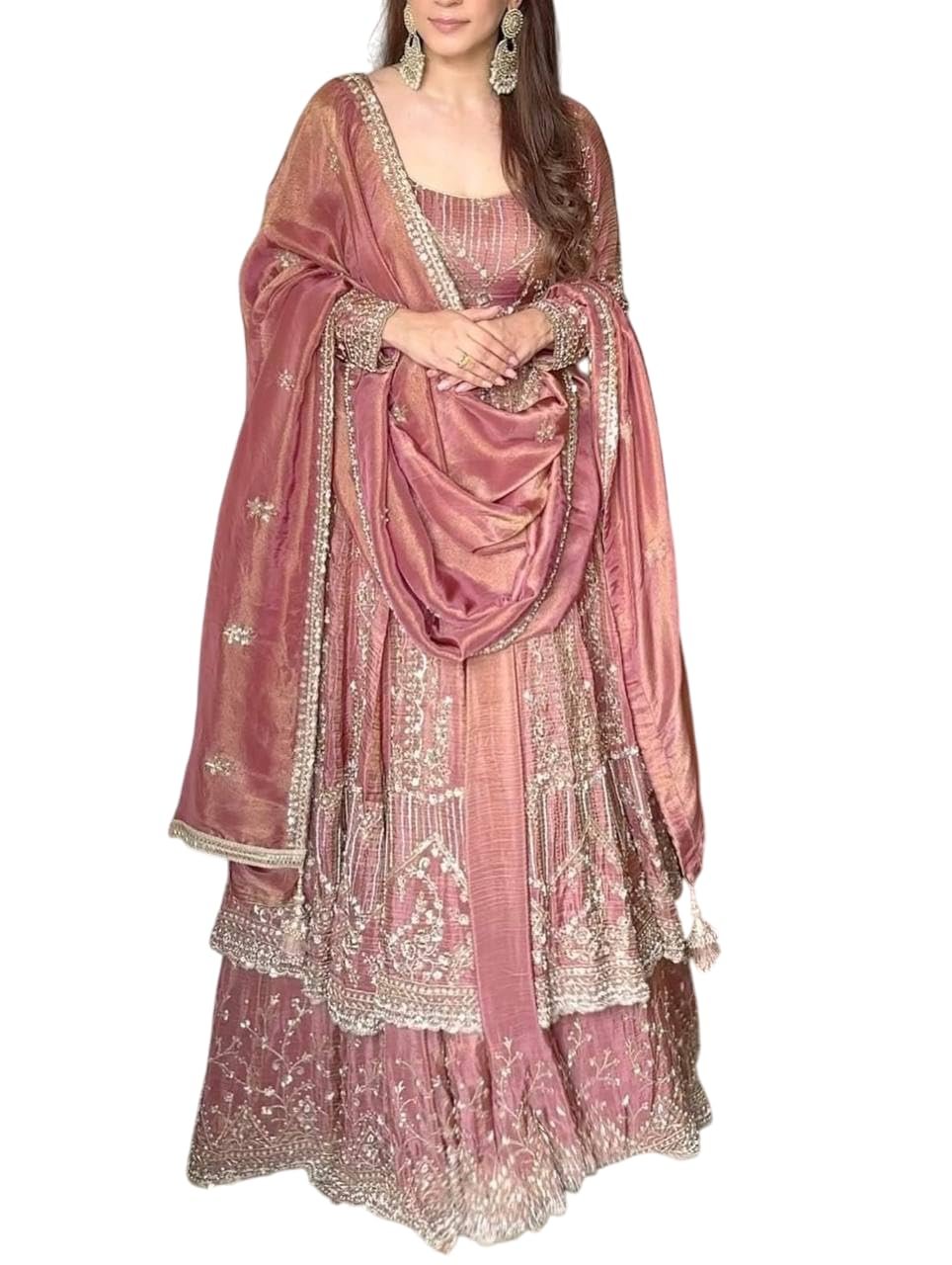 SAMUYA Women's Embroidered Lehenga Choli Set with Dupatta, Pink, Traditional Indian Ethnic Wear, Wedding Festive Occasion (XL)
