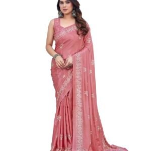 Yashika Women's Elegant Chiffon Saree with Blouse Material - Embrace Trendy Style and Timeless Elegance in this Exquisite Attire (AZ-YS-P1-UTISHA PEACH)