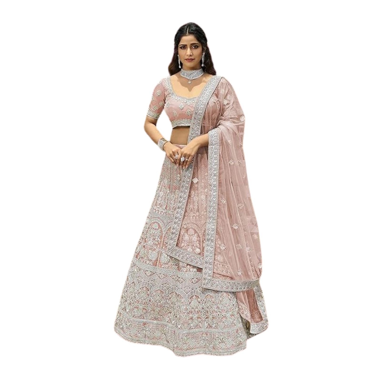 PADKAR Women’s Heavy Work Organza Lehenga Choli Set | Embroidered Festive, Peach