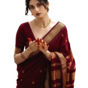 SIRIL Women's Soft Banarasi Silk Jacquard Saree with Unstitched Blouse Piece (4508S116_Dark Maroon)
