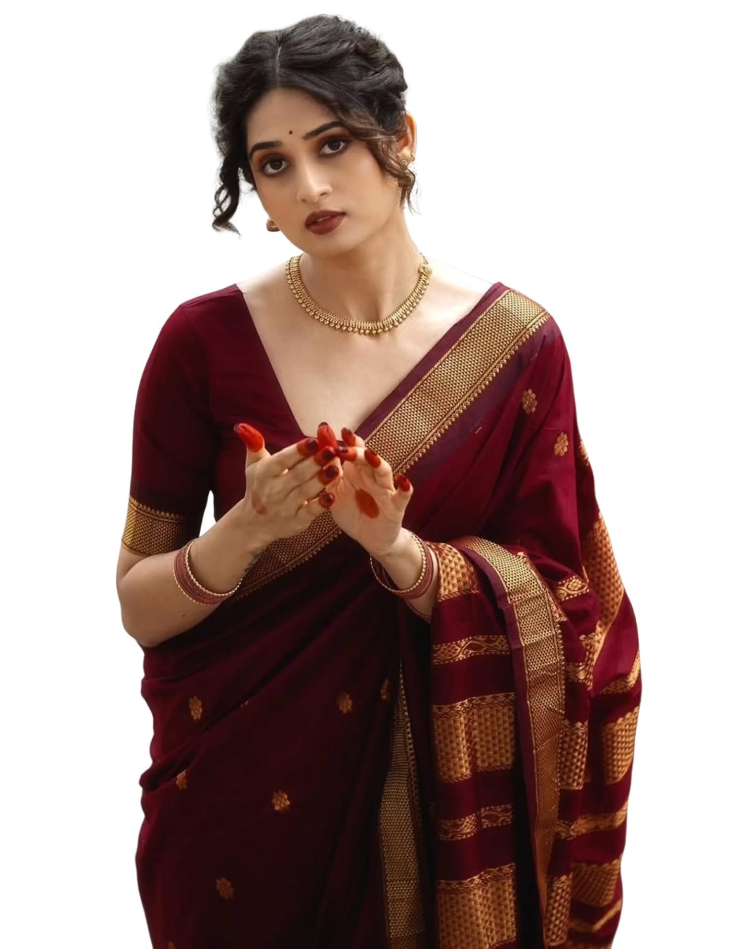 SIRIL Women's Soft Banarasi Silk Jacquard Saree with Unstitched Blouse Piece (4508S116_Dark Maroon)
