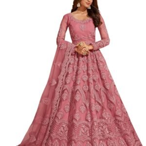 KV FASHION Women's Net Embroidered Semi-Stitched Gown (Sunita Gown Pyazi)