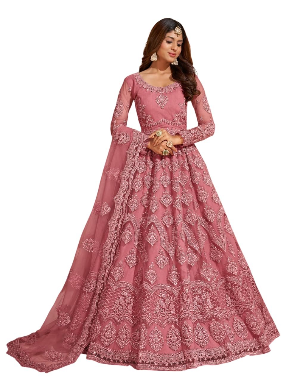 KV FASHION Women's Net Embroidered Semi-Stitched Gown (Sunita Gown Pyazi)