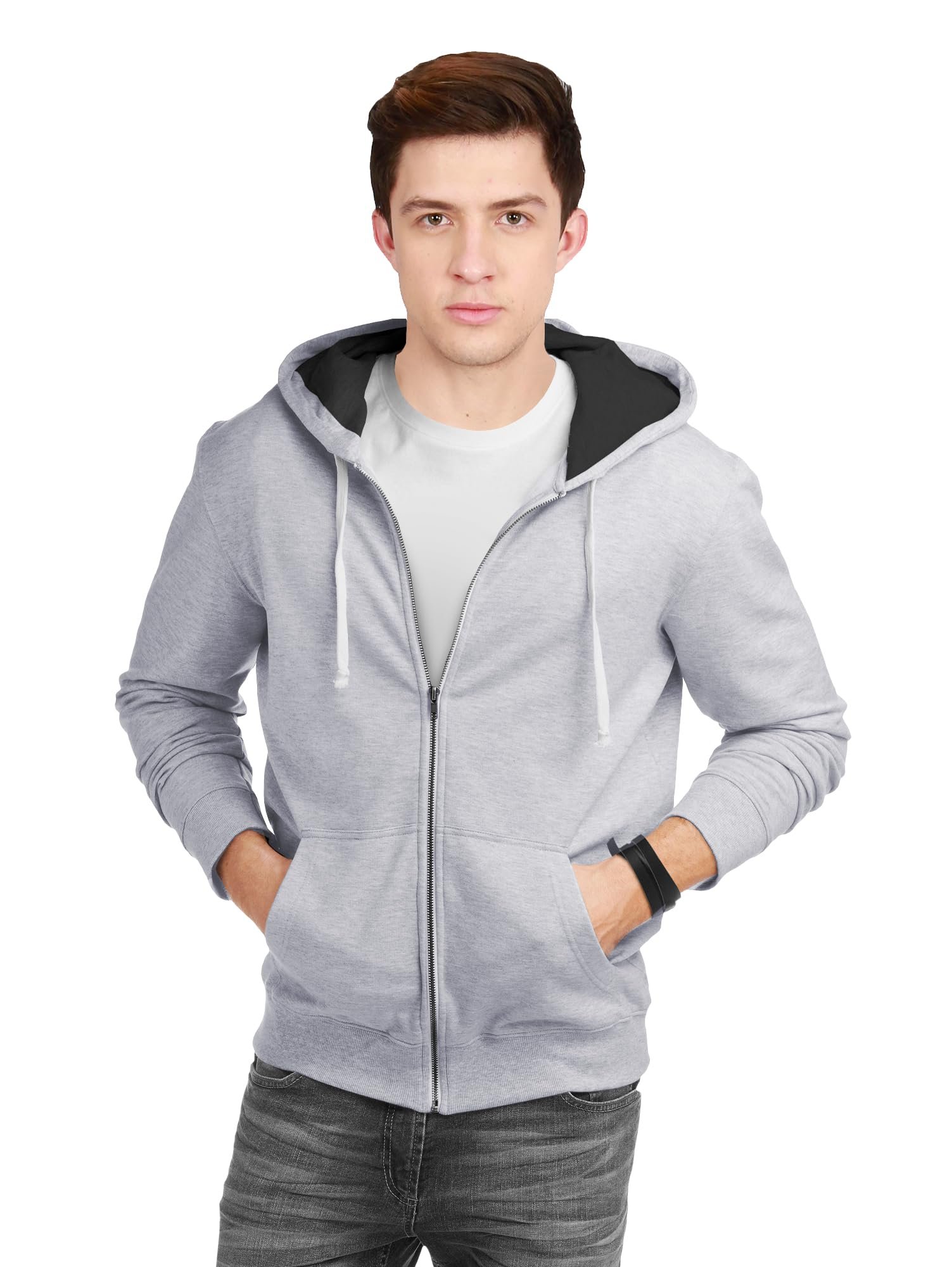 fanideaz Men's Stylize Hooded Regular Fit Cotton Solid Sweatshirt||Hoodie for Mens||Hoodie_EcroMelange_L