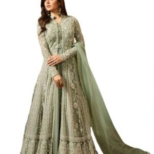 Miss Ethnik Women's Light Green Embroidered Flared Gown 945-Light Green