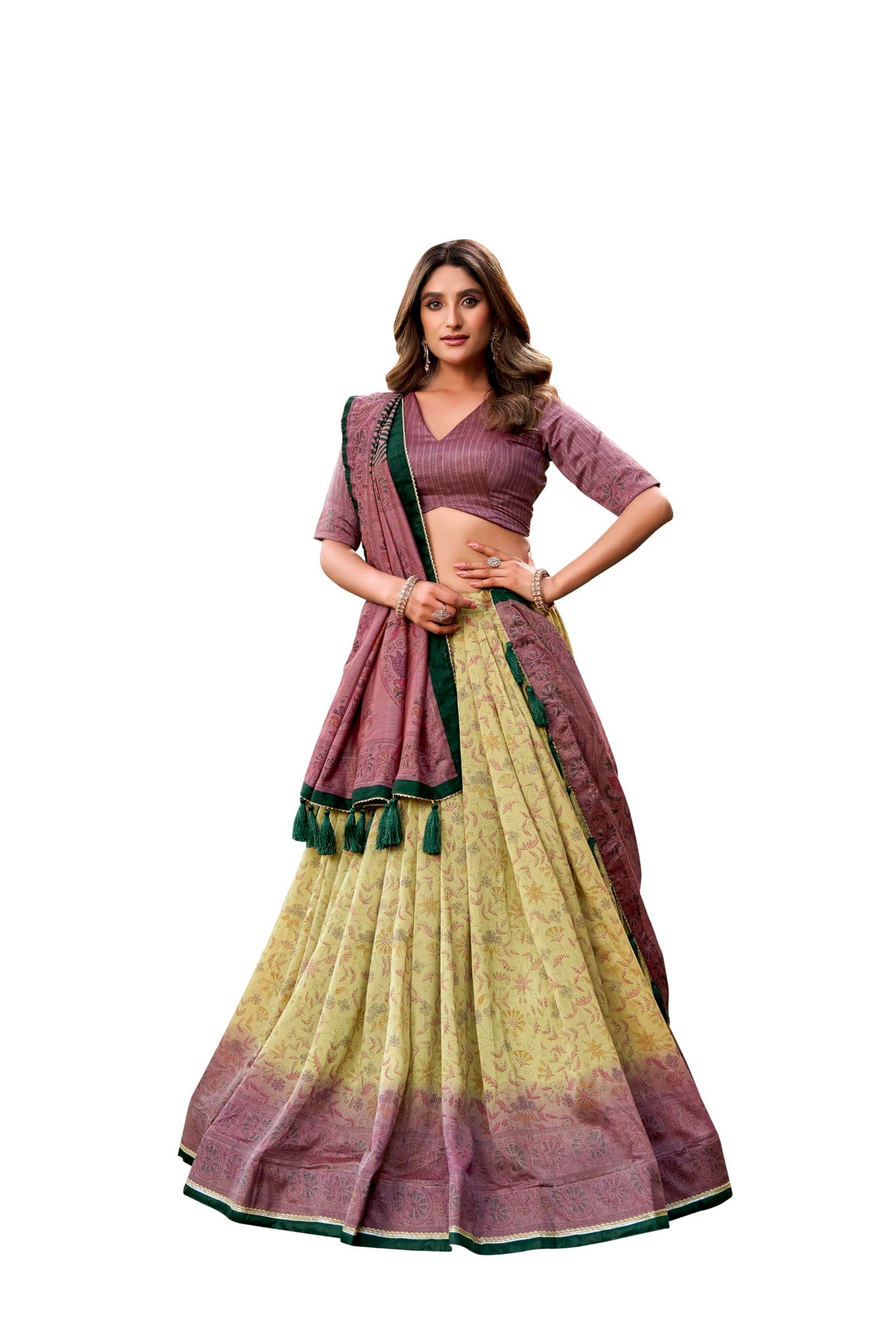 LooknBook Art Women's Lehenga Choli, Premium Vichitra Silk Lehenga Choli with Beautiful Prints (Mauve)