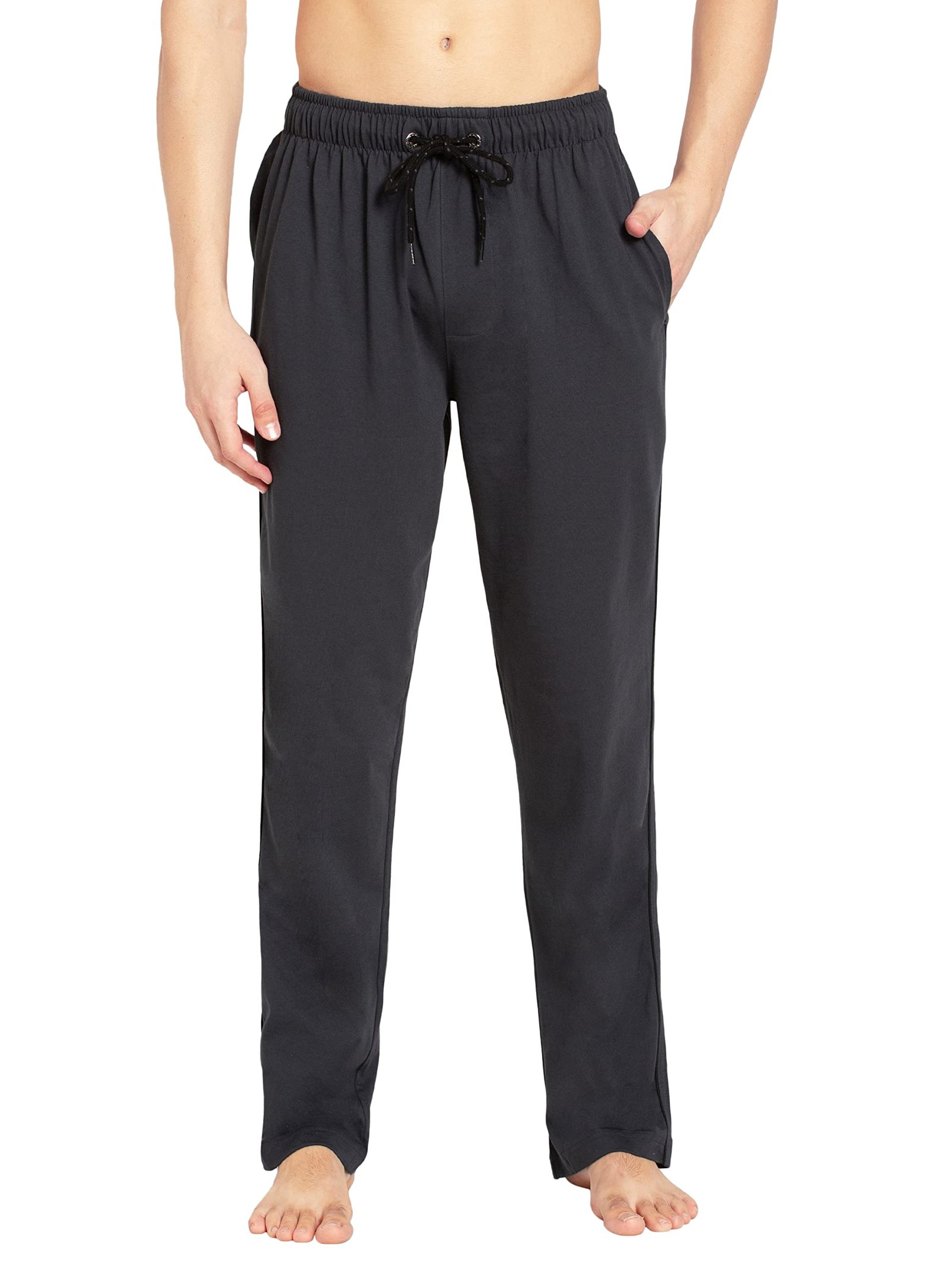 Jockey Men's Mid Rise Jogger Regular Fit Cotton Blend Track Pants (9500_Graphite & Black_L)