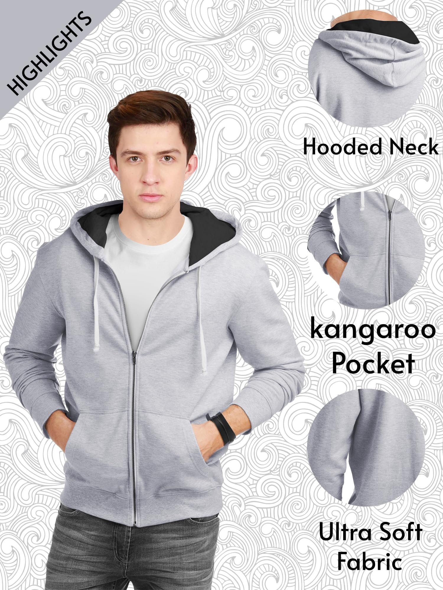 fanideaz Men's Stylize Hooded Regular Fit Cotton Solid Sweatshirt||Hoodie for Mens||Hoodie_EcroMelange_L - Image 5