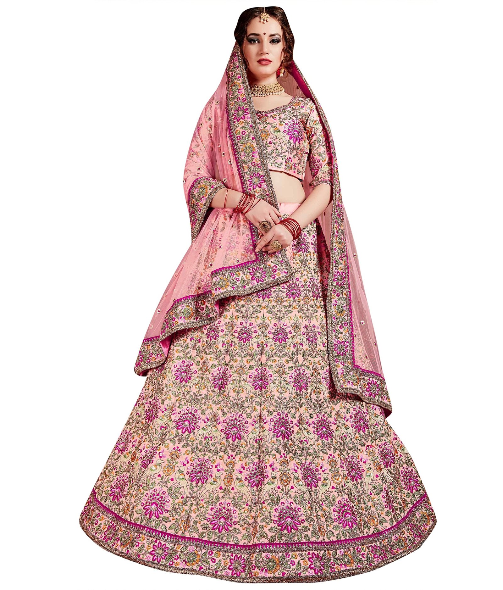 Divine Exim Women's Taffeta Silk Lehenga Choli With Dupatta | Traditional, Wedding, Ethnic WearLehenga for Women and Girls (Patel Pink_ZCDE7108_Unstitched)